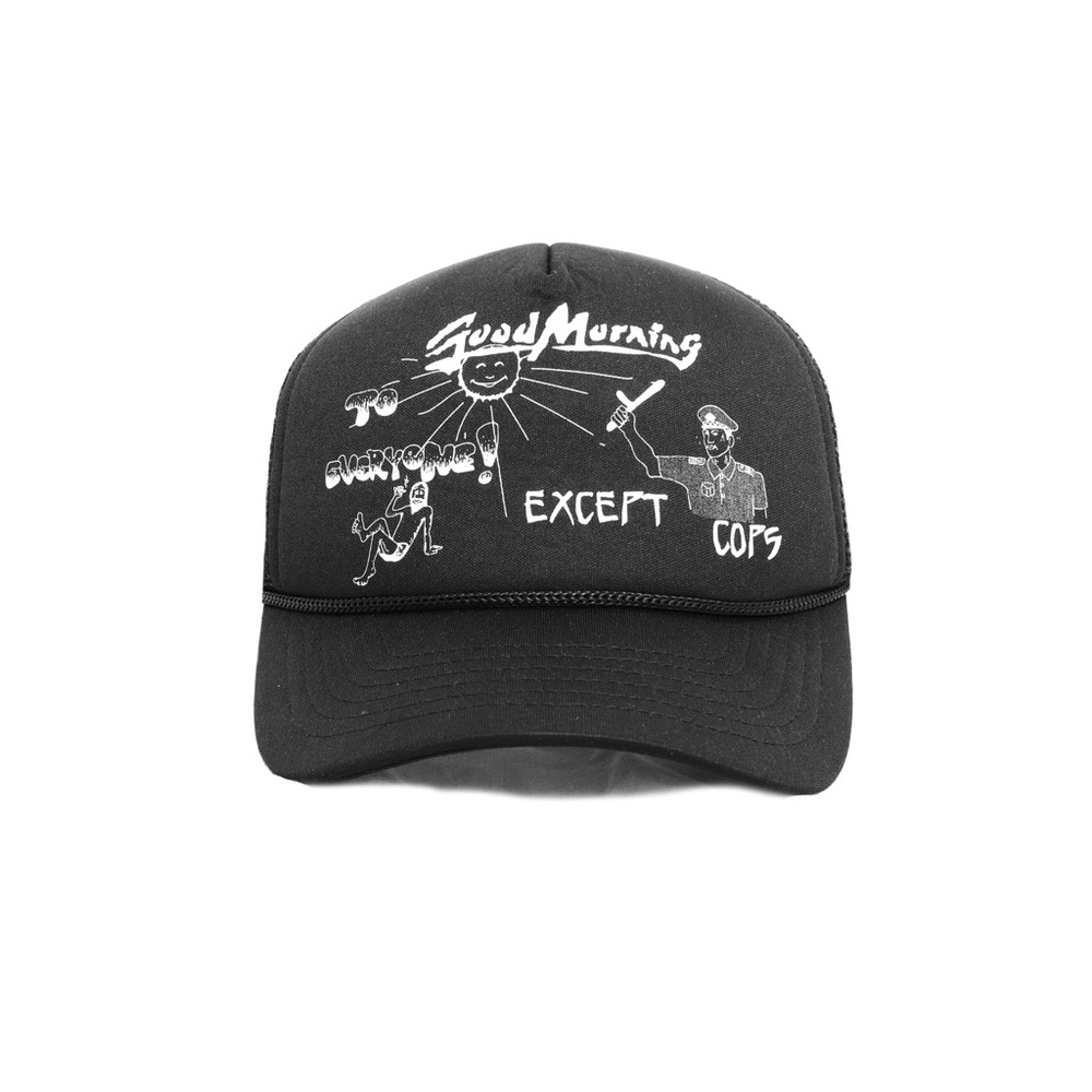 Black Graphic Trucker Hat - "Good Morning Except Cops"